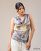 Draped Elegance: Printed Satin Cowl-Neck Top 65031